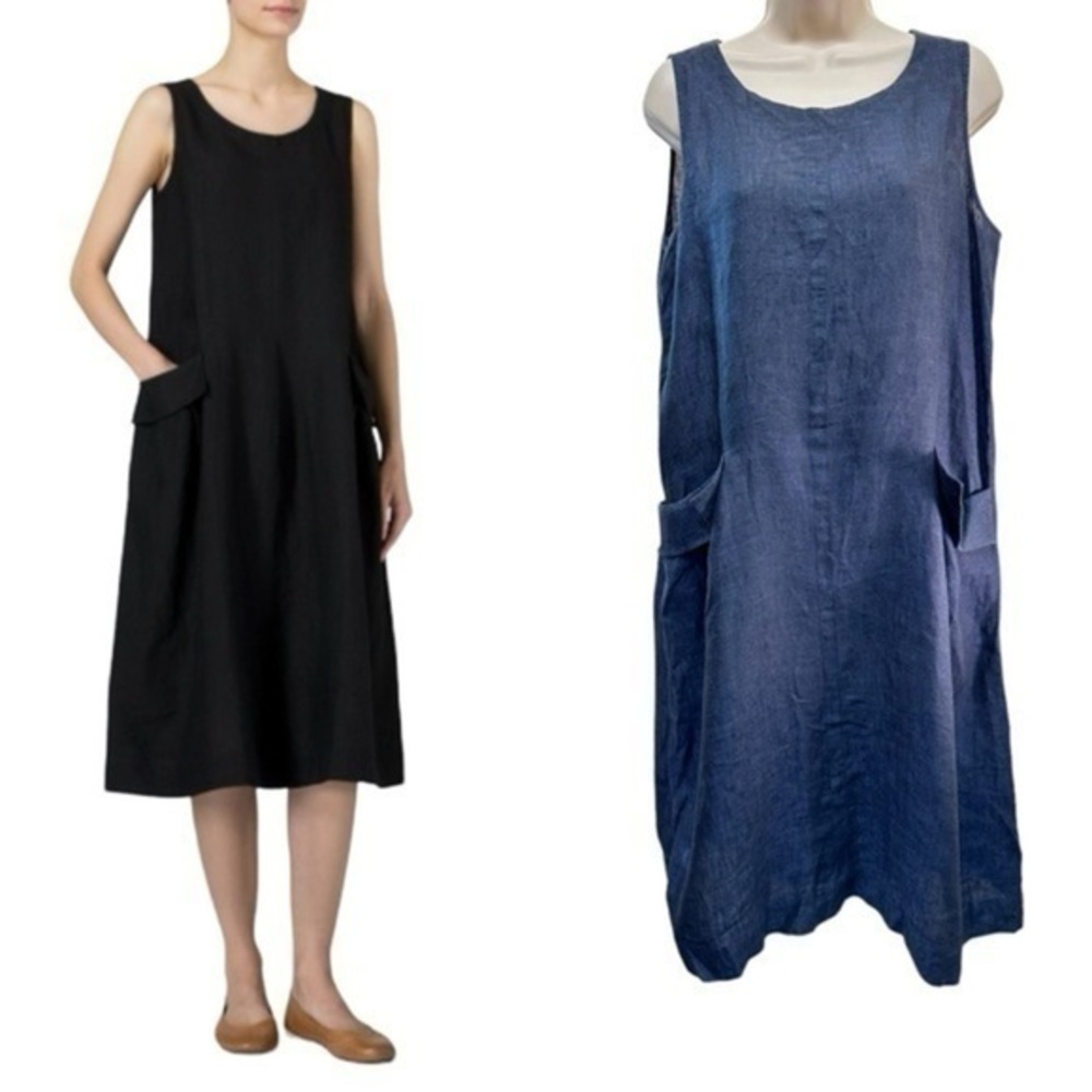 VIVID LINEN SLEEVELESS SWING DRESS